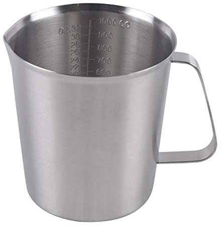 DSYOGX Verre doseur en acier inoxydable - Pichet à lait de 1 l - Dimensions en millilitres et onces - Marquage - Pichet doseur pour ustensiles de cuisine et accessoires de pâtisserie - Argenté