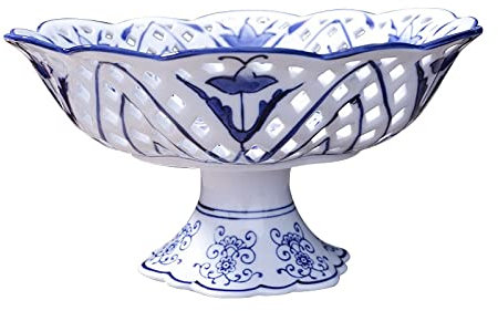 OQHAIR Bol à Fruits Assiette de Fruits en Porcelaine Bleue et Blanche de Style Chinois Assiettes Creuses en céramique créative Décoration de la Maison Plateau à Dessert pour Le thé de l'a