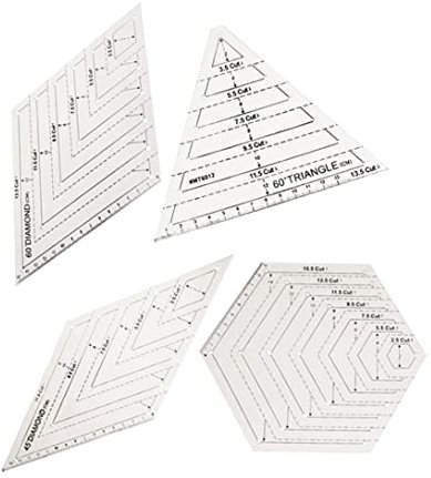 Yeory Quilt -Herrscher Patchwork -Vorlagen transparentes Dreieck Hexagon 60 45 Grad zum Nähen von Skirtenfahrzeugen DIY 4PCS, Patchwork Lineal