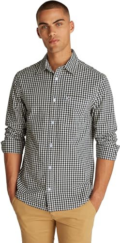 Tommy Jeans Herren Hemd Poplin Check Langarm, Schwarz (Black), XXL