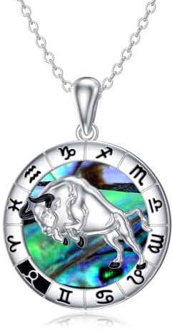 Collier signe du zodiaque Taureau en argent sterling 925 Horoscope Taureau Coquille d'ormeau Pendentif Chaîne Constellation Astrologie Bijoux d'anniversaire Cadeaux pour femmes filles