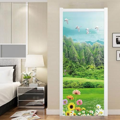3D Grüne Berge, Wiesenlandschaft 90 X 210 Cm Türtapete Selbstklebend Türposter Vinyl Entfernbar Türaufkleber Aufkleber Zuhause Dekor - Kinderzimmer Wohnzimmer Küche Schlafzimmer Bürotür Fotos 0