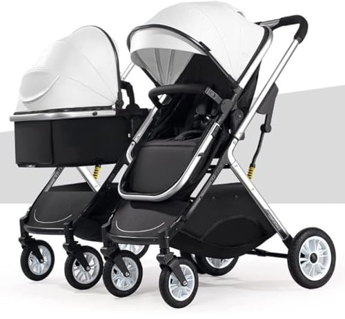 MEHWSUR Doppelter Kinderwagen, Zwillingskinderwagen, Kleinkinderkinderwagen für Zwillinge nebeneinander, faltbarer Tandemkinderwagen mit Doppelsitz, faltbarer Hochquerkorb (White)