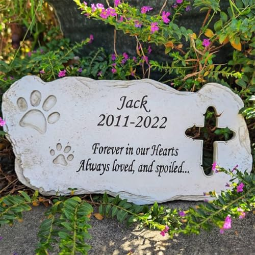 JHB Personalisierte Haustier Hund Gedenksteine Garten Steine mit einem Kreuz -Hund Haustier Gedenkplaques Grab Marker Grabsteine für Garten Terrasse oder Rasen, 11(L) X5.5(W)
