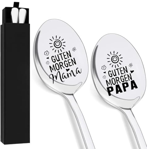 Mama und Papa Geschenke, 2 Stücke Kaffeelöffel mit Gravur-Guten Morgen Mama Papa, Geschenk für Mutter Vater Eltern zum Geburtstag Weihnachten Vatertag Muttertag Thanksgiving Weihnachte Geschenke