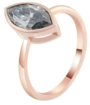 Stfery Bague de mariage, en or 18 carats, taille marquise, gris clair, moissanite, pour femme, solitaire