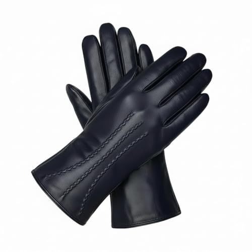Damen Winterhandschuhe aus echtem weichem Leder, vollständig gefüttert, marineblau, X Large 8