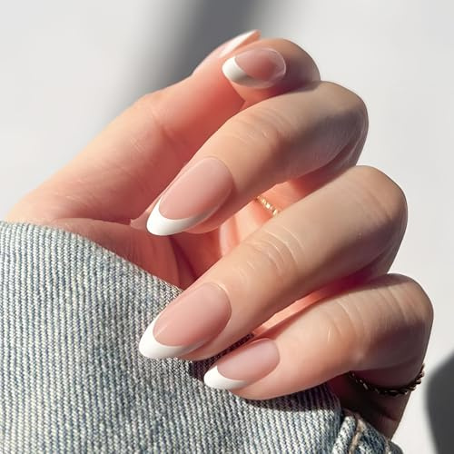 BETESSIN 30 Stück Press On Nails French Tips - Nägel zum Aufkleben Kurz - Künstliche Fingernägel - Full Cover Kunstnägel zum Aufkleben - Almond Fake Nails für Frauen und Mädchen