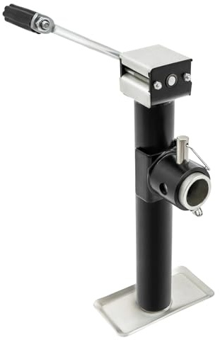 WOLEGM Pie de apoyo para remolque, 42 cm, soporte de manivela, altura regulable hasta 1T, con mango largo y base para coche, camión, reparación de SUV, negro, plata