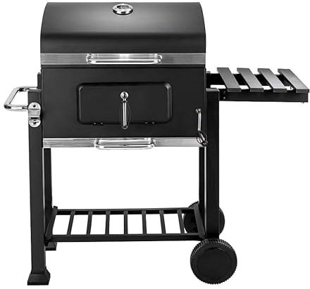 Barbecue au Charbon de Bois, XXL Grill à Charbon avec Couvercle, Barbecue Charbon de Bois Grande Taille avec Cheminée, Barbecue Charbon sur Pied, avec Roues, (107 * 115 * 68cm)