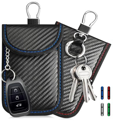 WHonor 2 Pack Faraday Pouch for Key Fob, RFID Signal Blocking Bag, Car Key Fob Protector, Anti-Theft Shielding Case Blocker (Red+blue)