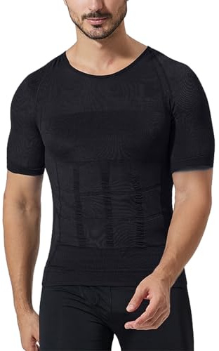 Oheyeseker Herr kompressionströja kortärmad undertröja body shaper bantning te topp magkontroll shapewear, svart, S