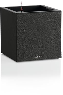 Lechuza-Pflanzgefäß Canto Slatestone 40 Low Dark Grey, Pflanzgefäß mit Bewässerungssystem, Wasserstandsanzeiger und Pflanzeinsatz, Schiefer-Optik, 40 x 40 x 40 cm, 15951