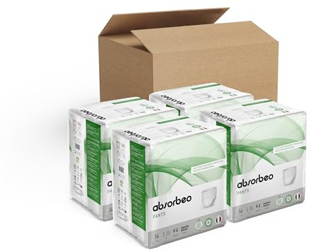 Absorbeo Pants Maxi, elastische Saugslip für schwere Inkontinenz, absoluter Komfort, vollständiger Schutz, Unisex, Größe M, 4 Packungen mit je 14 Stück (insgesamt 56 Stück)