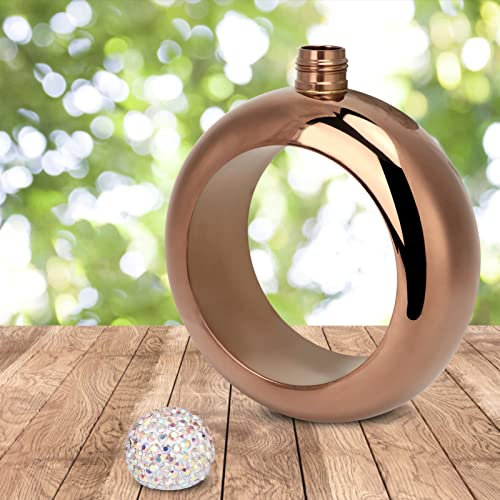 Petaca redonda vacía con pulsera de acero inoxidable de oro rosa para whisky y vino amigos (bronce 1)