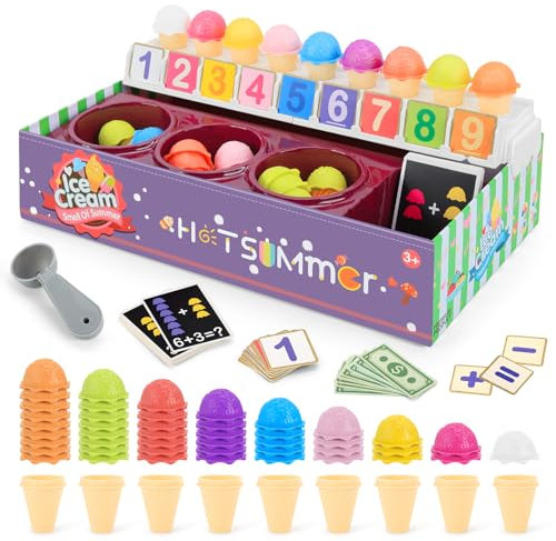 Tlater Mini Finger Eisdielen Spielzeug Rollenspiel mit EIS Spielzeug, 9 Sorten Eiscreme in Eistüten für Kinder Mädchen 3 4 5 6 Jahre (Blau)