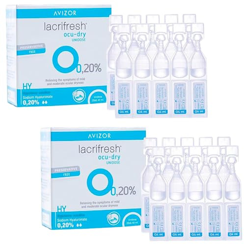 Avízor Lacrifresh Ocu-Dry 0.20% | Eye Drops | Pack of 2x20 Single-Dose Vials (2 Boxes = 40 Single Doses) – Relief for Dryness, Irritation, and Eye Strain | Contact Lens Compatible | Preservative-Free