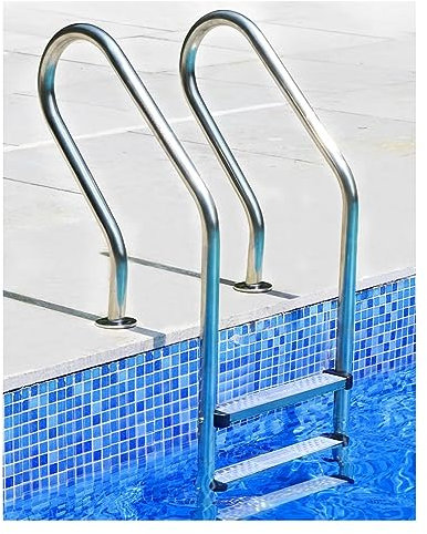 GXXINGIN Non-Slip 2-Step Stainless Steel Swimming Pool Ladder, Durable Indoor/Outdoor Handrail, 1.0mm Tube Thickness, Easy Access for Kids & Adults, Silver Finish