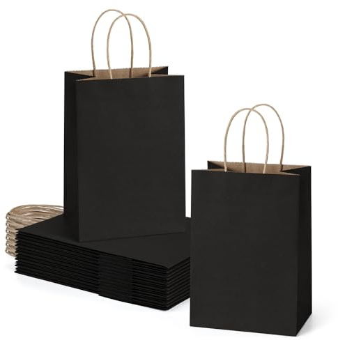 Eupako 50 Stück Geschenktüten 15x8x21cm kleine, Papiertüten mit Henkel | Klein, Recycelbare, Weiße, für Party Geburtstag Einzelhandel Hochzeit und Geschenkverpackung