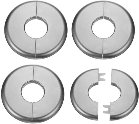sourcing map 4 placas de cubierta de fontanería autoadhesivas de plástico ABS con brida dividida de 26,5 mm, diseño de hebilla para tubería de agua, baño, cocina, decoración, color gris