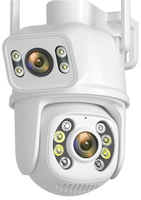 KKENZA Caméra IP extérieure PTZ 4K 8MP, Double Objectif, Double écran, HD 4MP, détection Humaine, Suivi Automatique, vidéosurveillance(US Plug,8MP Add 32G Card)