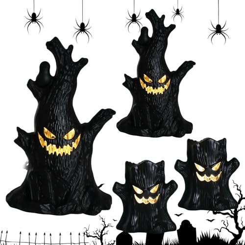 RYAN 4 Pezzi Decorazioni Halloween Addobbi Catena Luminosa Halloween Statua Albero Luce Luci Dell'albero Fantasma per Decorazioni Esterno Interno Feste di Compleanno