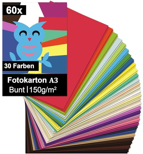 Taiyeestar 60 Blatt Tonpapier A3 Bunt in 30 Farben, 150 g/m² Tonzeichenpapier A3, Buntes Papier, Bastelpapier Bunt, Tonkarton, Farbiges Papier für Origami und Bastelprojekte