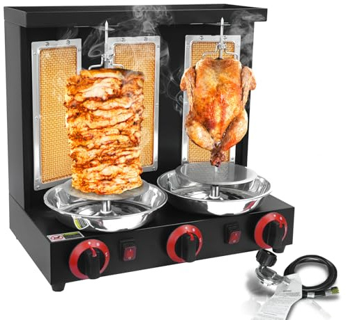 YYUIXUNLI 3 Burners Shawarma Grill Machine Propane Vertical Rotisserie 30 lbs Capacity, Doner Kebab Gyro Machine for Kitchen Restaurant, 110V