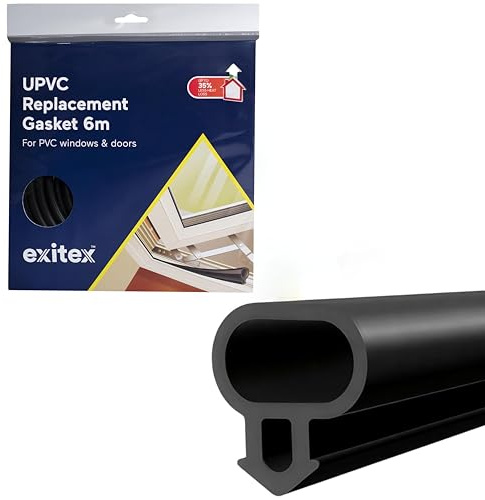 Exitex Black uPVC Push Fit Replacement Gasket Seal for Doors & Windows – Energy Saving Draught Excluder Weather Seal (6m)