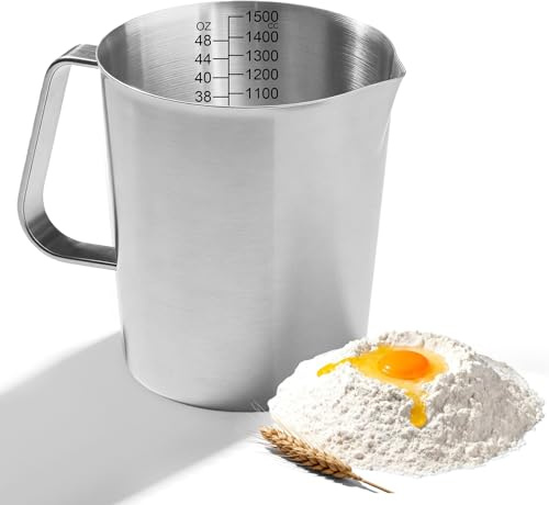 Pot A Lait En AcierZ InoxydableZ,1500ML Verre Doseur En Acier Inoxydable,Gobelet Doseur En Acier Inoxydable Avec Poignée Et Raduations Pour Cappuccino,Lait,Eau,Latte Et Expresso,Cafetière