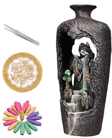 Brûleur D'encens Alpine Reflux, Porte-encens Cascade Paysage en Forme Vase, Support Encens Cascade de Fumée de Montagne pour Cônes d'encens, Décoration pour Maison et Bureau, Cadeau d'aromathérapie