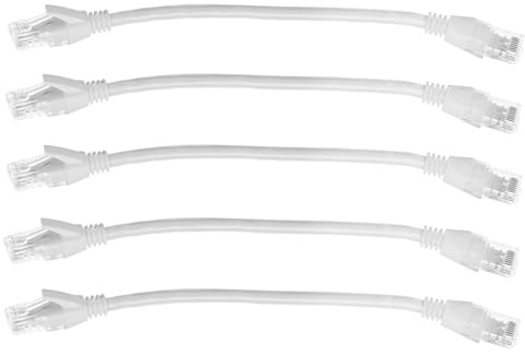 FunWorth Cat6 Ethernet Cable 30cm, 5 Pack 1000Mbps Network LAN Cat6 Patch | PVC, copper. 5 pcs short cat6 ethernet patch leads with RJ45 connectors. White. Router, switch, PC, TV, modem