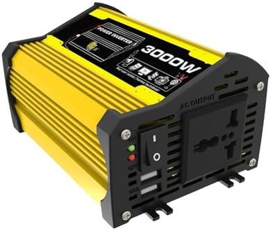 Inversor de Coche 3000 W, CC 12 V a CA 110/220, Transformador Potencia, convertidor Onda sinusoidal modificada, Adaptación de Voltaje(Yellow,12V 220V)