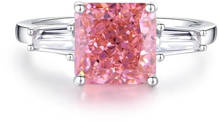 Ayoiow Bandringe für Damen, 3ct Im Labor Hergestellter Padparadscha-Saphir und Moissanit 3 Steine Vorsteckring Platin Pt950 für Sie, Platin 950 Größe 54 (17.2)
