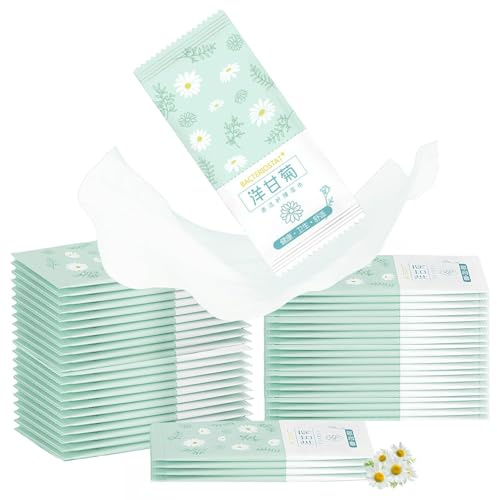50 Stück Erfrischungstücher, Feuchttücher Einzeln Verpackt, Kamille,Aloe | Feuchte Waschlappen Einzeln Verpackt,Feuchtes Toilettenpapier,Hygienische Reinigungstücher,Kamille,Aloe,für Empfindliche Haut