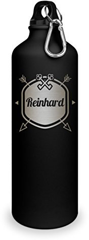 Trinkflasche mit Namen Reinhard - graviert mit Hipster Layout, Aluminiumflasche mit Gravur, Sportflasche - matt schwarz