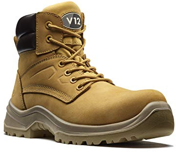 V12 Bobcat S1P SRC Derby Safety Boot - Honey Nubuck Leather, Anti-Penetration Midsole, Composite Toe Cap | Certified EN ISO 20345