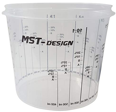 MST-DESIGN 50 x 1400 ml Lackmischbecher, Robuster Einweg Messbecher mit Skala, Mischbecher für Lacke, Farbe, Lasur, Füller etc., Kunststoffbecher mit Mischverhältnis, Hochwertiges Lackierzubehör