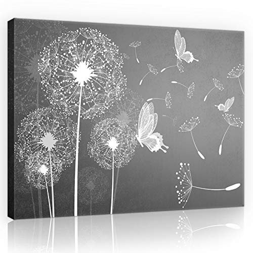 Forwall - Leinwand Bilder - Pusteblume Blumen Natur grau Pusteblumen - 100x75 cm Leinwandbilder - Bild auf leinwand - Wandbild XXL groß Wandbilder für Wohnzimmer Schlafzimmer Wohnzimmerbilder Modern