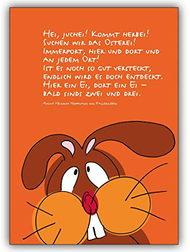 16 Osterkarten (16er Set): Fröhliche Osterkarte mit Comic Osterhasen und nettem Spruch • Klappkarten im Set mit Umschlägen als Oster Grußkarten, Gutschein, Geschenk-karten