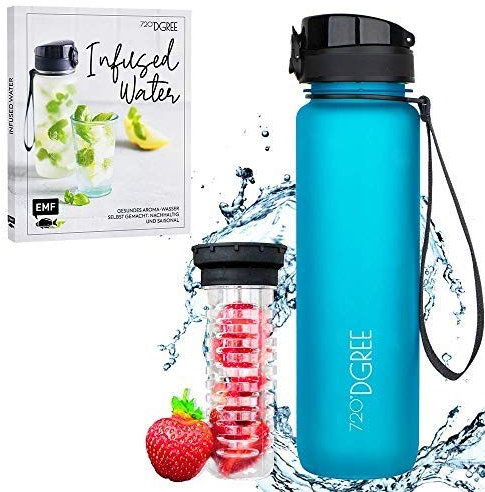 720°DGREE Bundle: Trinkflasche uberBottle + Rezeptbuch mit erfrischenden Sommerrezepten - 350ml - softTouch +Fruchteinsatz - Leckere Getränke für Schule, Kindergarten, Kinder, Sport, Wandern