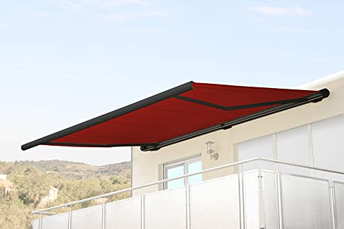 Mendler Kassettenmarkise T124 5x3m - Acryl Bordeaux-rot, Rahmen anthrazit | Elektrische Markise, Vollkassette