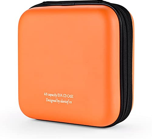 KUOCDSIK CD Tasche, 48 Kapazität Hart Eva Blu-ray CD-Brieftasche Doppelreißverschluss Handschlaufe Tragbare Disc Organizer DVD Hülle für Autofahrten (48 Kapazität, Orange48)