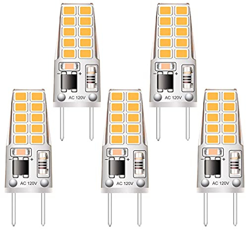 Kapata 5 Pack G8 LED Bulb Soft White 2700K 120V 3W Equivalent to G8 Halogen Bulb 35W T4 JCD Type GY8.6 Bi-Pin Base, Non-dimmable for Under Cabinet Light, Under Counter Kitchen Lighting