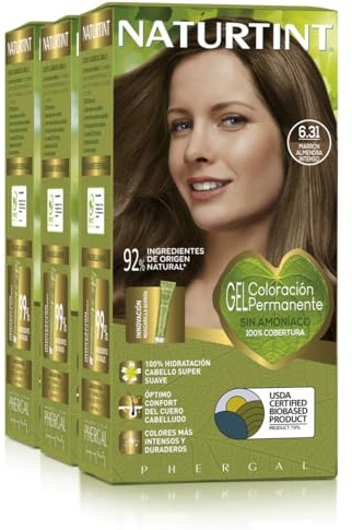 Naturtint Biobased | Haarfarbe Oohne Ammoniak | 6.31 Tiefe mandelbraune Farbe | Hoher Anteil an natürlichen Inhaltsstoffen | 3er Pack | 510 ml