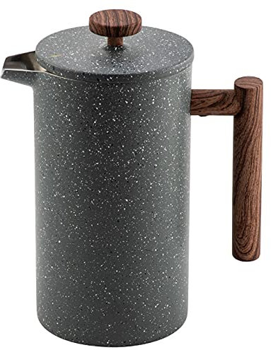 LTLWSH Cafetière À Piston en Acier Inoxydable Et Bois,1L (8 Tasses), pour Un Café Parfait, Cafetière À Double Paroi Isotherme, Cafetière Manuelle Et Presse À Café