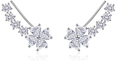 QUKE Cubic Zirconia Crystal Wrap Ear Vines Climbers Earrings For Women | Silver Plated, Sparkling Ear Crawler Earrings, Versatile Styling, Lovely Present for Birthdays, Valentine’s Day & Christmas