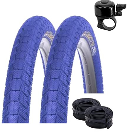 2 x Kenda K-907 Krackpot BMX Fahrradreifen 20 x 1,95 (50-406) Blau + 2 x passende Schläuche AV inkl. Fahrradklingel
