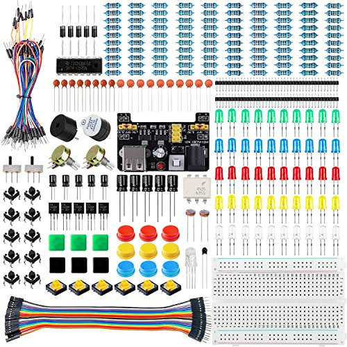 Miuzei Basic Starter Kit for Arduino Projects with Breadboard, Power Supply Module, Jumper Cable, Resistors, LED, Electronic Breadboard Set, Compatible with Arduino R3, Nano, Raspberry Pi