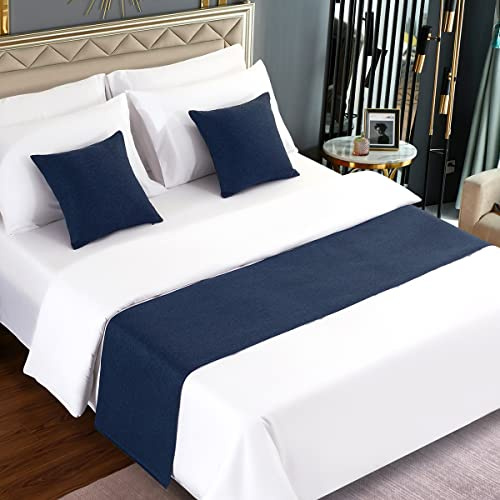 AMBERIS Cadre de lit Bleu foncé, Imitation de Lin écharpe de lit décorative Durable pour la Maison et l'hôtel (Housses de Coussin vendues séparément)